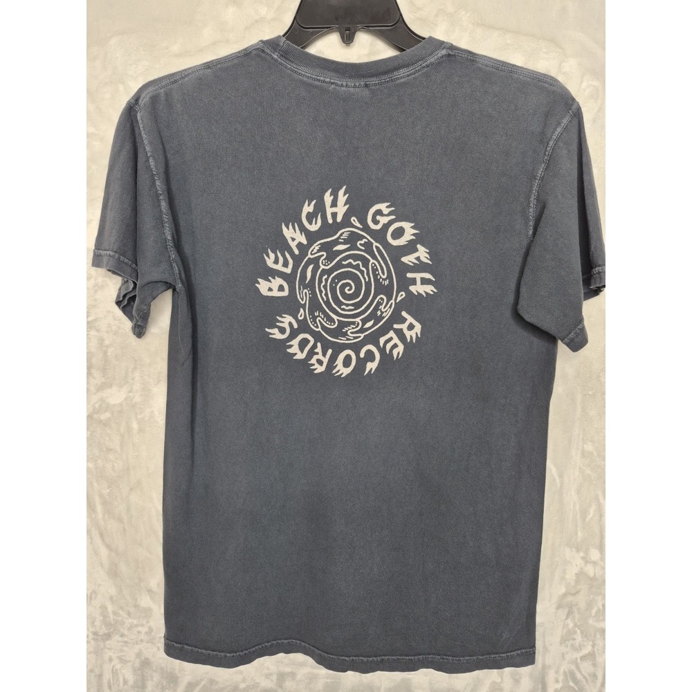 Beach Goth Records Pocket T Shirt Medium Faded Charcoal Band Tee 21x27.5